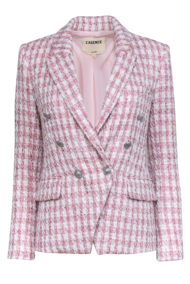 Current Boutique-L'Agence - Pink & White Double Breasted Tweed Blazer Sz 0