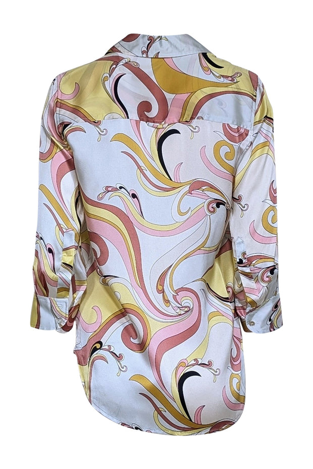 Current Boutique-L'Agence - White, Yellow, & Pink Paisley Print Silk Blouse Sz S