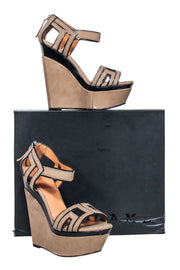 Current Boutique-L.A.M.B. - Beige & Black Strapped Platform Wedges Sz 6