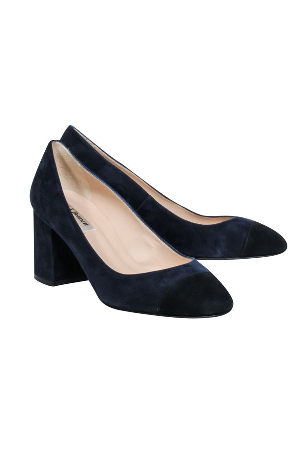 Current Boutique-L.K. Bennett - Navy Suede w/ Black Rounded Toe Block Heel Pumps Sz 8.5