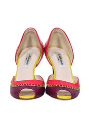 Current Boutique-L.K. Bennett - Purple, Pink, & Yellow Peep Toe Pumps w/ Contrast Stitching Sz 4