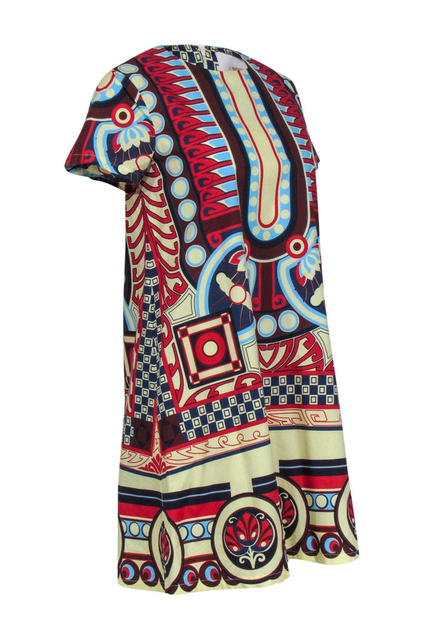 Current Boutique-La DoubleJ - Cream Multi Color Geometric Print Mini Swing Dress Sz S