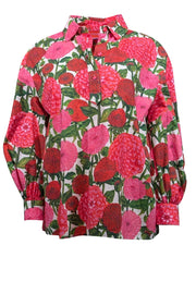 Current Boutique-La DoubleJ - Pink, Red, White, & Green Floral Print Long Sleeve Top Sz S