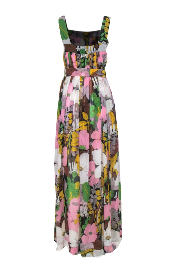 Current Boutique-La DoubleJ - Pink, Yellow, Ivory, & Green Floral Print Maxi Dress Sz S