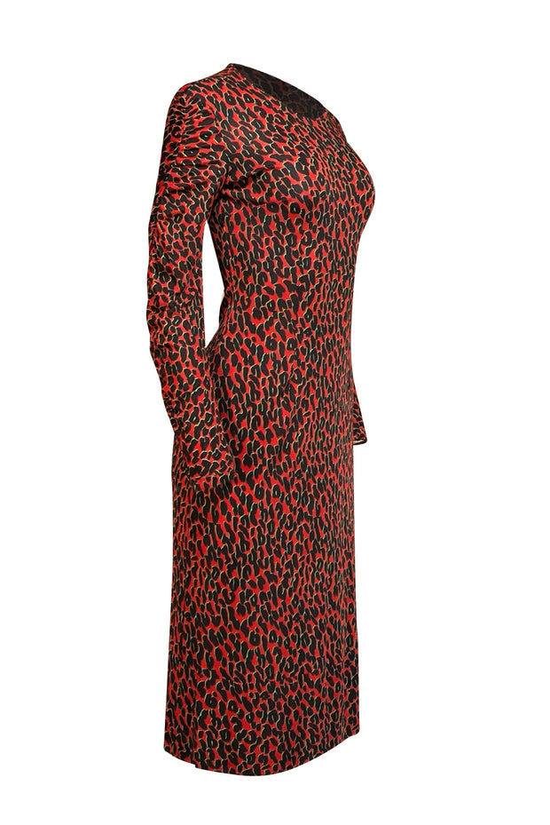 Current Boutique-La DoubleJ - Red, Black, & Green Leopard Print Midi Dress Sz S