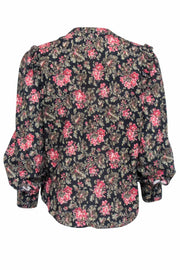 Current Boutique-La Vie by Rebecca Taylor - Black Floral Print Blouse w/ Gold Accents Sz XS