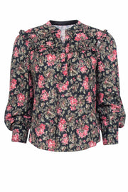 Current Boutique-La Vie by Rebecca Taylor - Black Floral Print Blouse w/ Gold Accents Sz XS