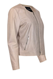 Current Boutique-Lafayette 148 - Beige Leather Braid Front Trim Jacket Sz 12