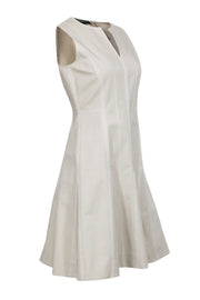 Current Boutique-Lafayette 148 - Beige Sleeveless A-Line Dress w/ Contrast Stitching Sz 2