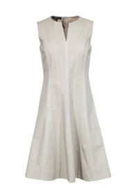 Current Boutique-Lafayette 148 - Beige Sleeveless A-Line Dress w/ Contrast Stitching Sz 2