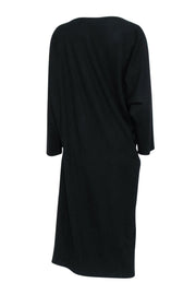 Current Boutique-Lafayette 148 - Black Wool & Cashmere Blend Asymmetrical Long Sleeve Dress Sz L