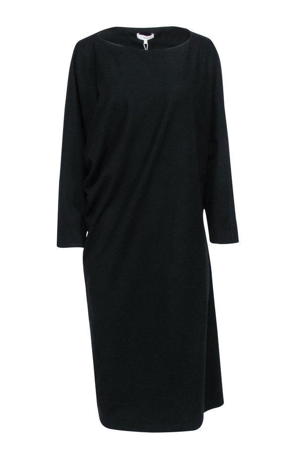 Current Boutique-Lafayette 148 - Black Wool & Cashmere Blend Asymmetrical Long Sleeve Dress Sz L