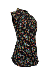 Current Boutique-Lafayette 148 - Black w/ Multicolor Floral Print Twist Front Blouse Sz 16