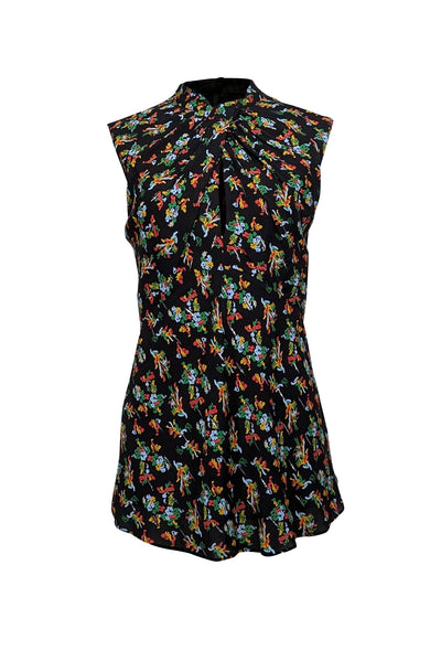 Current Boutique-Lafayette 148 - Black w/ Multicolor Floral Print Twist Front Blouse Sz 16