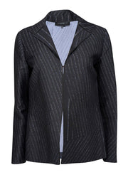 Current Boutique-Lafayette 148 - Black w/Blue & Metallic Silver Pinstripe Print Blazer Sz M