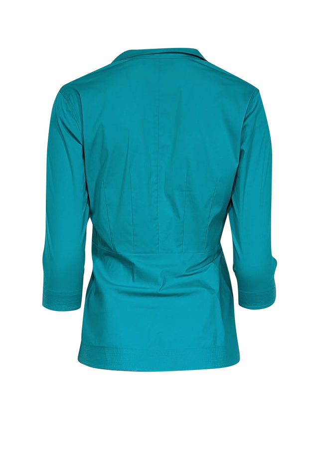 Current Boutique-Lafayette 148 - Blue Cropped Sleeve Button Down Top Sz 0