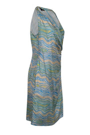 Current Boutique-Lafayette 148 - Blue, Green, White & Taupe Marbled Print Sleeveless Dress Sz 6