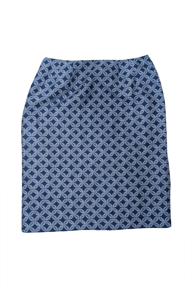 Current Boutique-Lafayette 148 - Blue & White Kaleidoscope Print Silk Skirt Sz 2