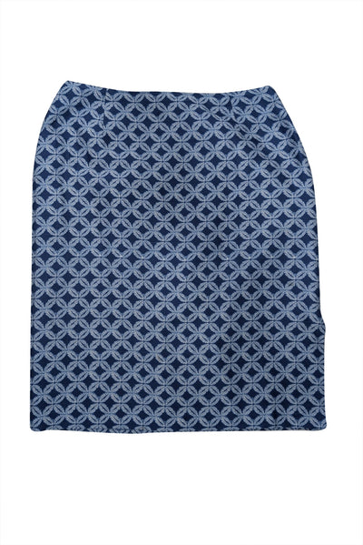 Current Boutique-Lafayette 148 - Blue & White Kaleidoscope Print Silk Skirt Sz 2