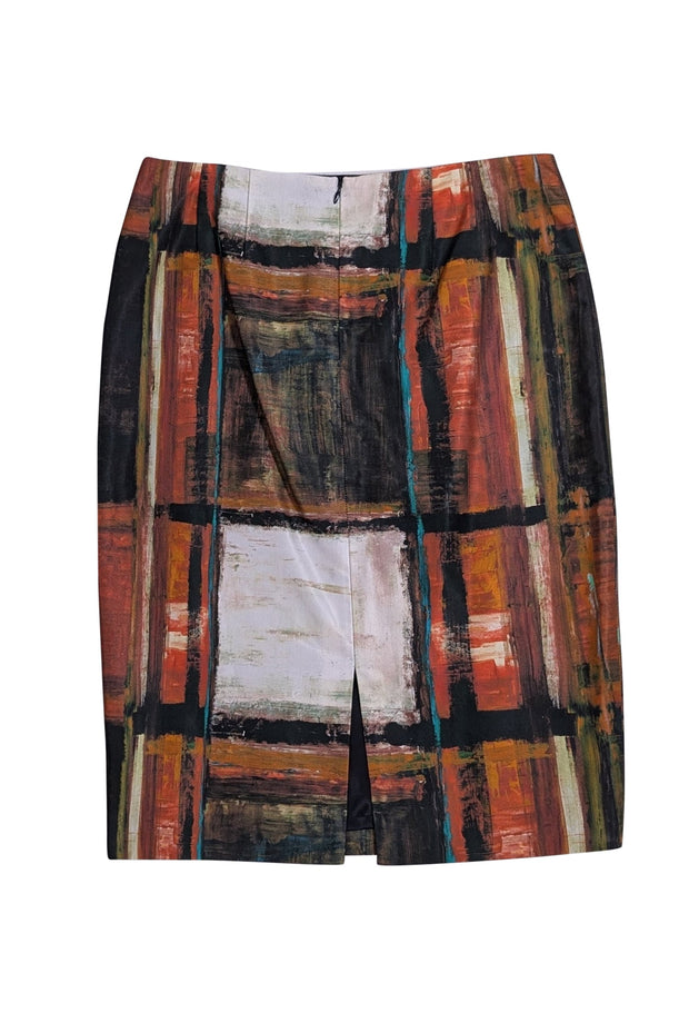 Current Boutique-Lafayette 148 - Brown & Multi Color Print Skirt Sz 8