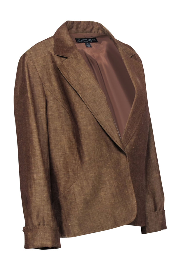 Current Boutique-Lafayette 148 - Brown Single Button Linen Blazer Sz 16