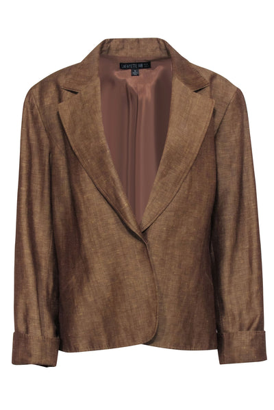 Current Boutique-Lafayette 148 - Brown Single Button Linen Blazer Sz 16