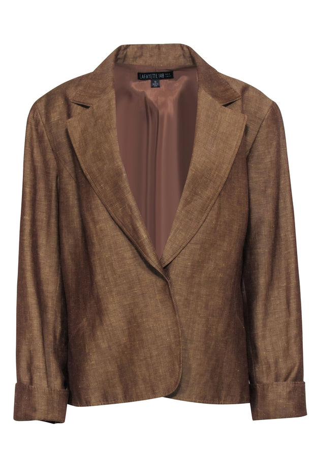 Current Boutique-Lafayette 148 - Brown Single Button Linen Blazer Sz 16