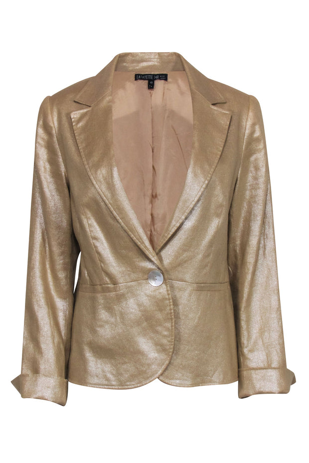 Current Boutique-Lafayette 148 - Gold Metallic Linen Blazer Sz 10