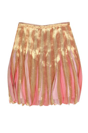 Current Boutique-Lafayette 148 - Gold Metallic Skirt w/ Pink Pleats Sz 12