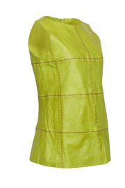 Current Boutique-Lafayette 148 - Green Leather Sleeveless Top w/ Contrast Stitching Sz S