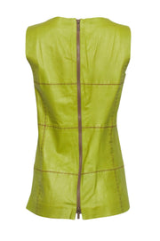 Current Boutique-Lafayette 148 - Green Leather Sleeveless Top w/ Contrast Stitching Sz S