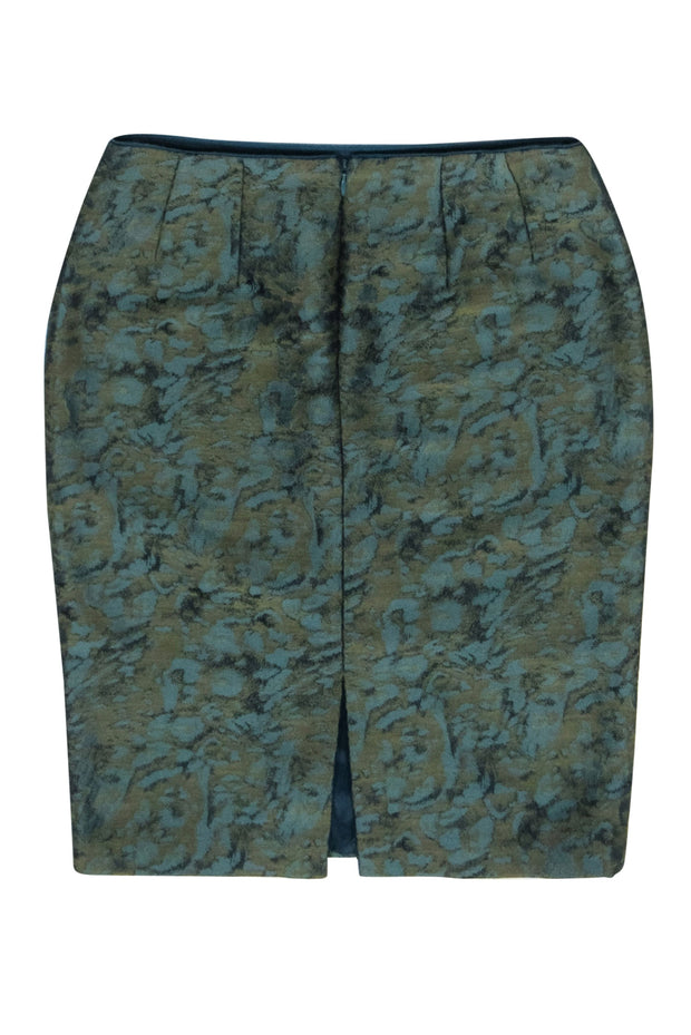 Current Boutique-Lafayette 148 - Green & Teal Brocade Pencil Skirt Sz 2