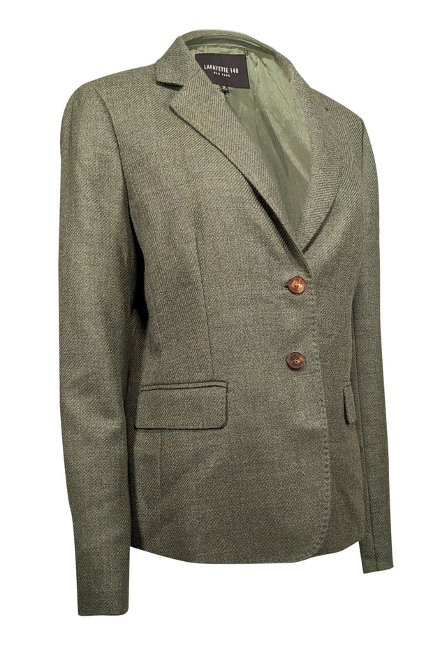 Current Boutique-Lafayette 148 - Green Wool & Silk Blend Blazer Sz 10