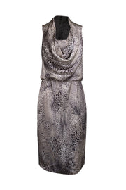 Current Boutique-Lafayette 148 - Grey, Beige, & Black Animal Print Cowl Neck Dress Sz 6