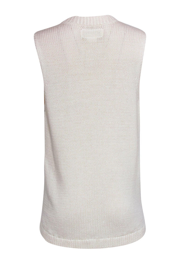 Current Boutique-Lafayette 148 - Ivory Knit Sleeveless Sweater Vest Sz M