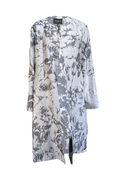 Current Boutique-Lafayette 148 - Light Grey & Dark Grey Floral Open Front Jacket Sz XL