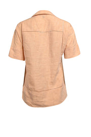 Current Boutique-Lafayette 148 - Light Peach Linen Short Sleeve Shirt Sz P