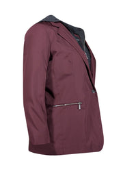 Current Boutique-Lafayette 148 - Maroon Jacket w/ Grey Wool Hood & Trim Sz S