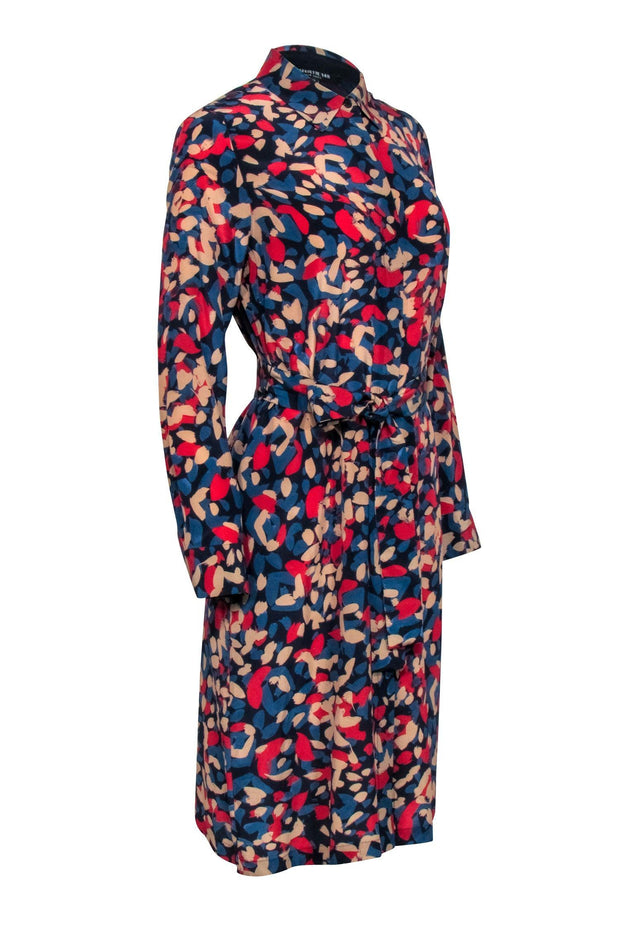 Current Boutique-Lafayette 148 - Navy Blue Shirt Dress w/ Multi-Color Print Sz M