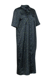 Current Boutique-Lafayette 148 - Navy & Green Polka Dot Midi Shirt Dress Sz M