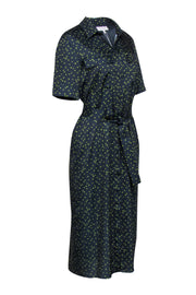 Current Boutique-Lafayette 148 - Navy & Green Polka Dot Shirt Dress Sz S