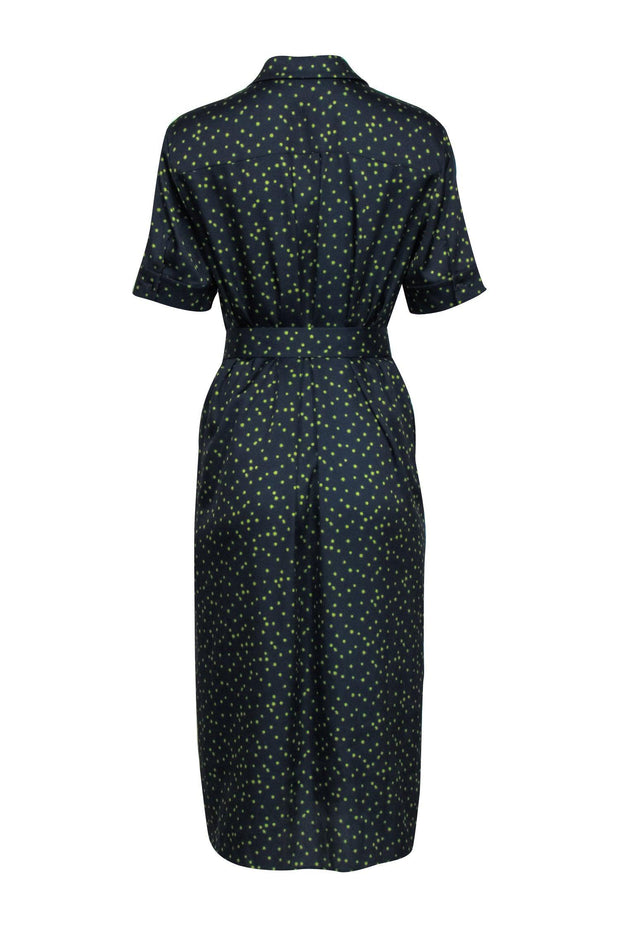 Current Boutique-Lafayette 148 - Navy & Green Polka Dot Shirt Dress Sz S