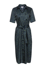 Current Boutique-Lafayette 148 - Navy & Green Polka Dot Shirt Dress Sz S