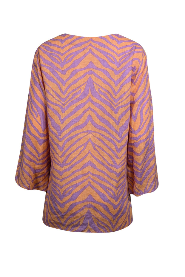 Current Boutique-Lafayette 148 - Orange & Purple Tiger Striped Linen Blouse Sz M