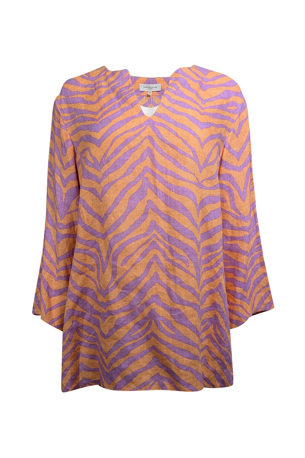 Current Boutique-Lafayette 148 - Orange & Purple Tiger Striped Linen Blouse Sz M