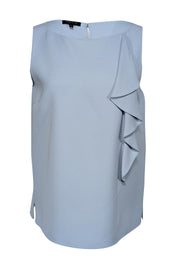 Current Boutique-Lafayette 148 - Pale Blue Ruffled Front Sleeveless Blouse Sz M