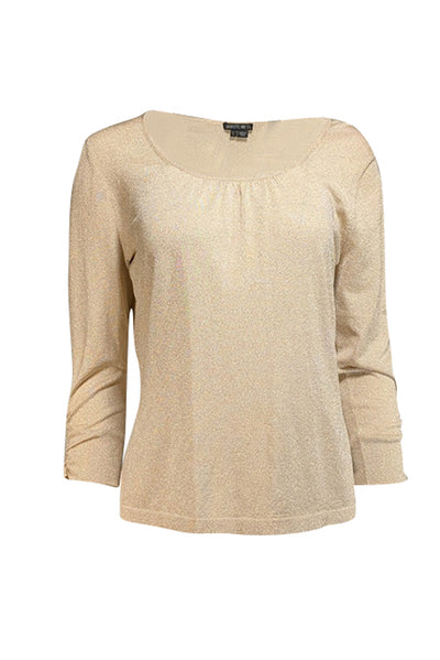 Current Boutique-Lafayette 148 - Pale Gold Metallic Long Sleeve Blouse Sz L