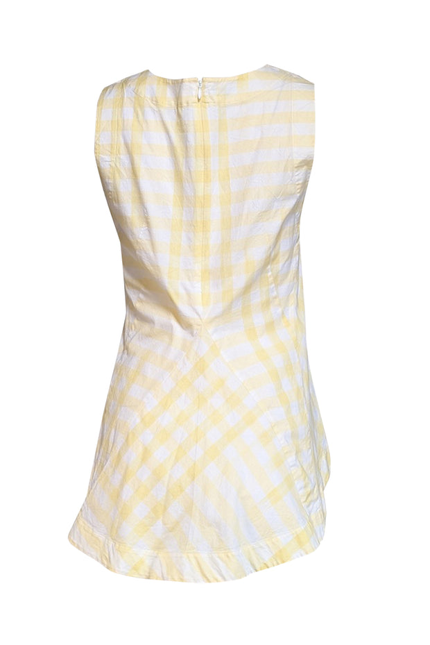 Current Boutique-Lafayette 148 - Pale Yellow & White Gingham Cotton High-Low Tank Sz 4