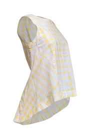 Current Boutique-Lafayette 148 - Pale Yellow & White Gingham Cotton High-Low Tank Sz 4