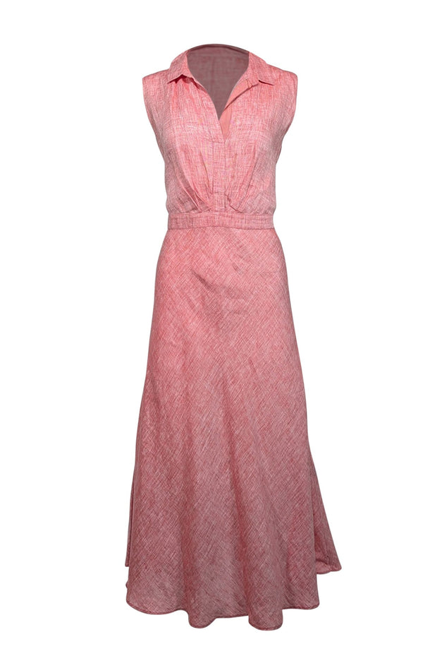 Current Boutique-Lafayette 148 - Pink Linen Sleeveless Midi Dress Sz 12